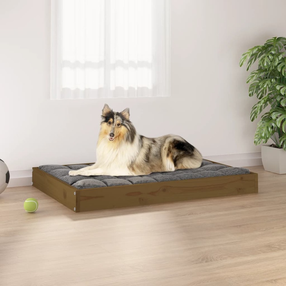 Lit pour chien marron miel 91,5x64x9 cm bois de pin solide