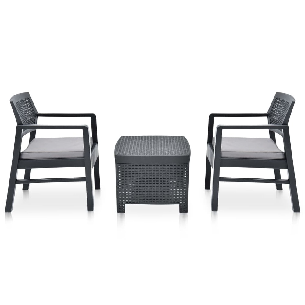 Salon de jardin 3 pcs plastique anthracite