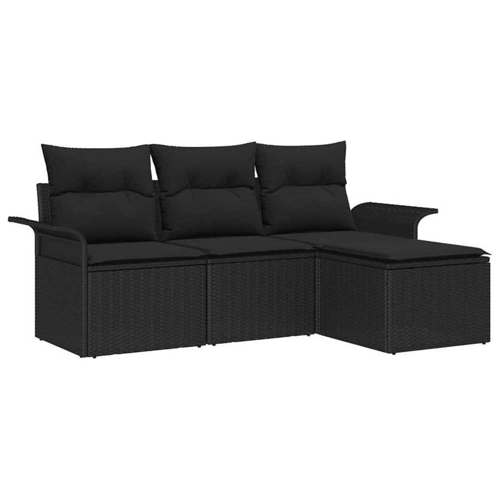 Ensemble de canapés avec coussin 4 pcs noir polyrotin