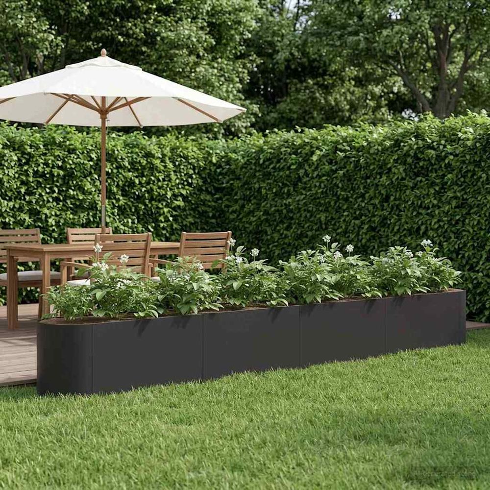 Lit de jardin surélevé acier potager plantes grand volume sans fond 360x40x40cm noir