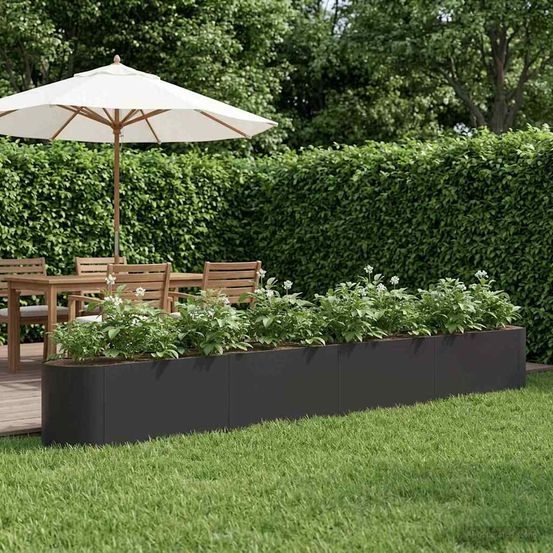Lit de jardin surélevé acier potager plantes grand volume sans fond 360x40x40cm noir