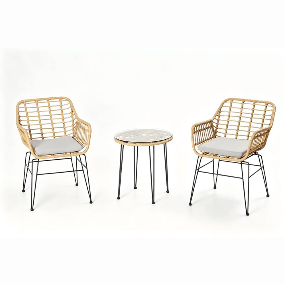 Ensemble de jardin 2 fauteuils et table basse effet rotin naturel galicia