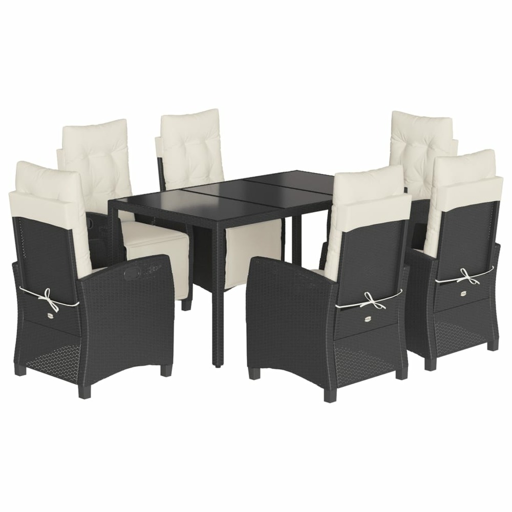 Ensemble à manger de jardin coussins 7pcs noir résine tressée