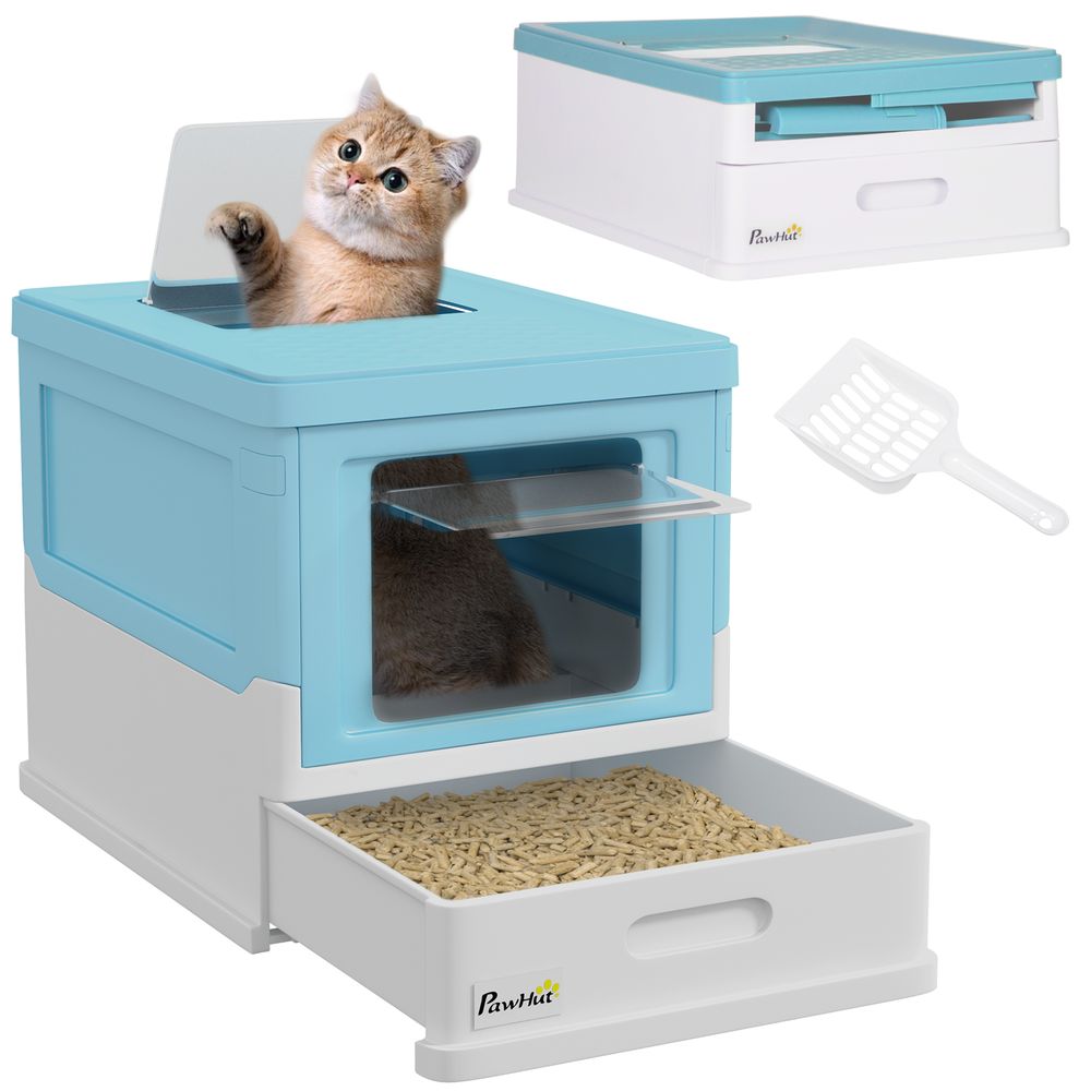 Maison de toilette chat pp intérieur tiroir amovible 47.5x35.5x36.7cm bleu