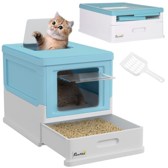 Maison de toilette chat pp intérieur tiroir amovible 47.5x35.5x36.7cm bleu