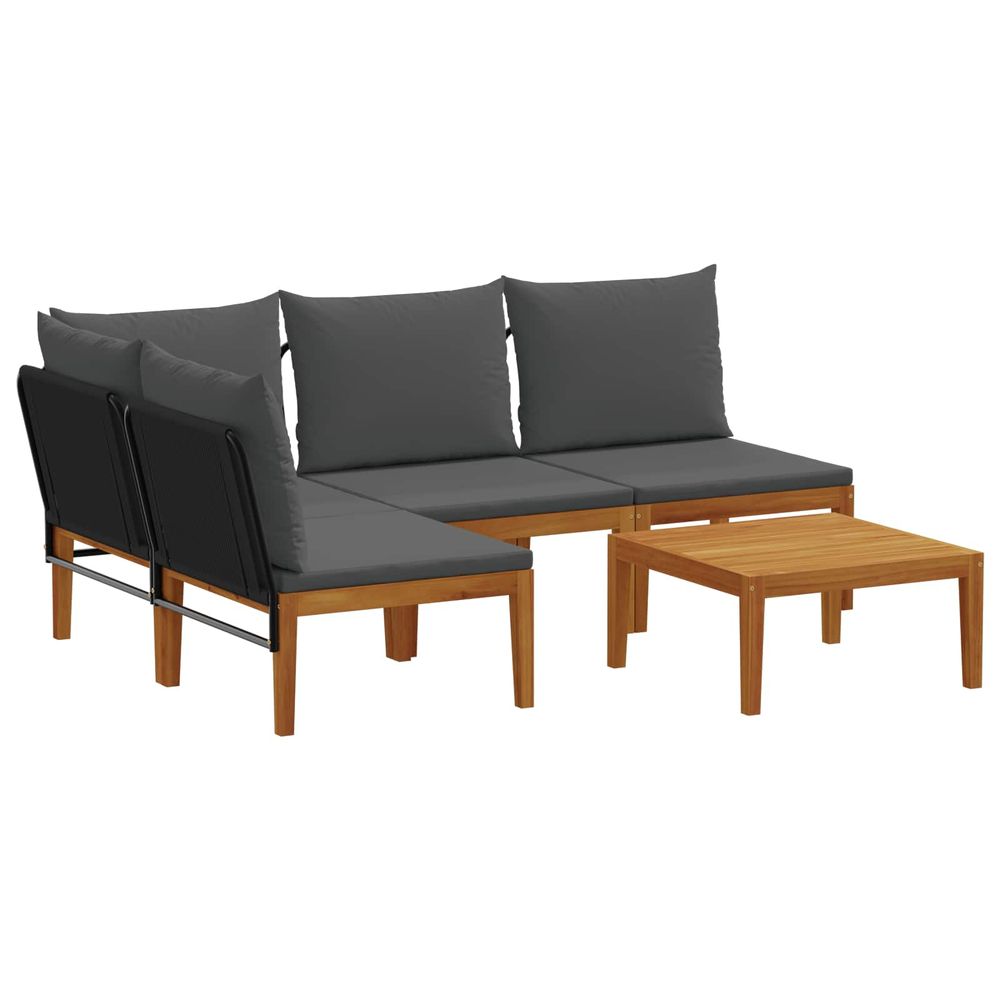 5 pc bois d'acacia massif et corde naturel