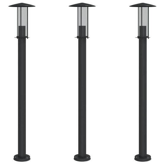 Lampadaires d'extérieur 3 pcs noir 100 cm acier inoxydable