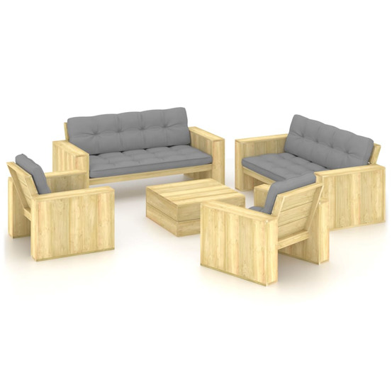 Salon de jardin 5 pcs avec coussins bois de pin imprégné