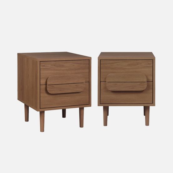 Lot de 2 tables de chevet vintage décor bois 2 tiroirs l 40 x p 40 x h 50cm - juliana