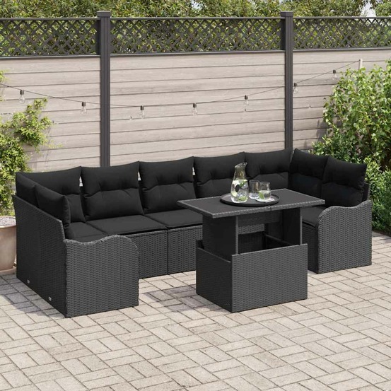 Ensemble de canapé de jardin avec coussin 8 pcs noir polyrotin