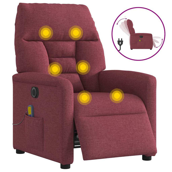 Fauteuil de massage inclinable électrique rouge bordeaux tissu