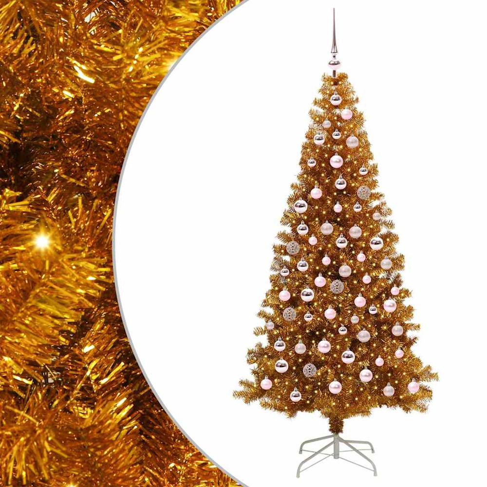 Sapin de noël avec 300 led avec support doré 180 cm pet