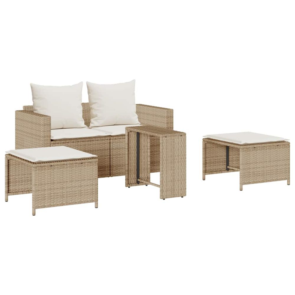 Salon de jardin 5 pcs avec coussins empilable beige polyrotin