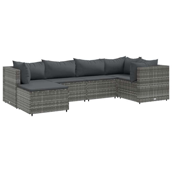 Salon de jardin 6 pcs avec coussins gris résine tressée