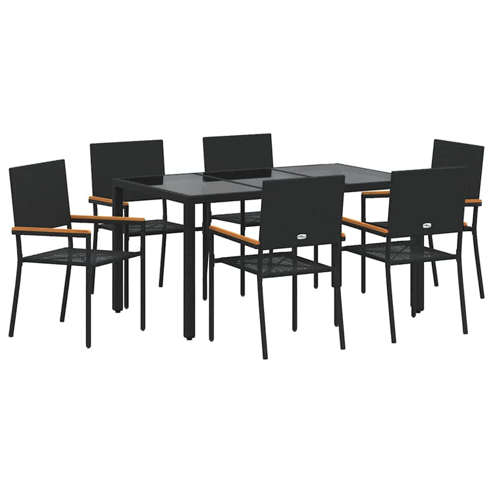 Ensemble de salle à manger pour jardin 7 pcs noir polyrotin
