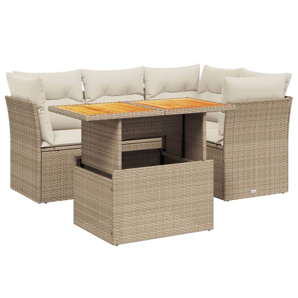 Salon de jardin avec coussins 5 pcs beige résine tressée