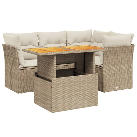 Salon de jardin avec coussins 5 pcs beige résine tressée