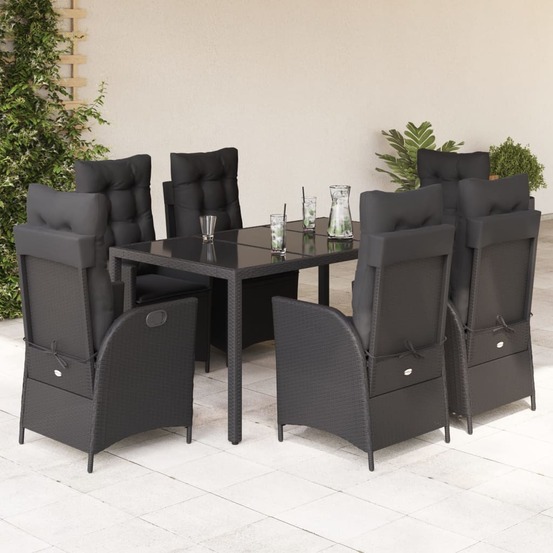 Ensemble à manger de jardin coussins 7pcs noir résine tressée