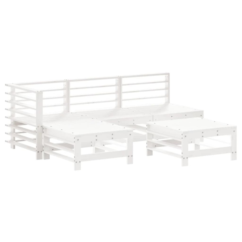 Salon de jardin 5 pcs blanc bois massif de pin