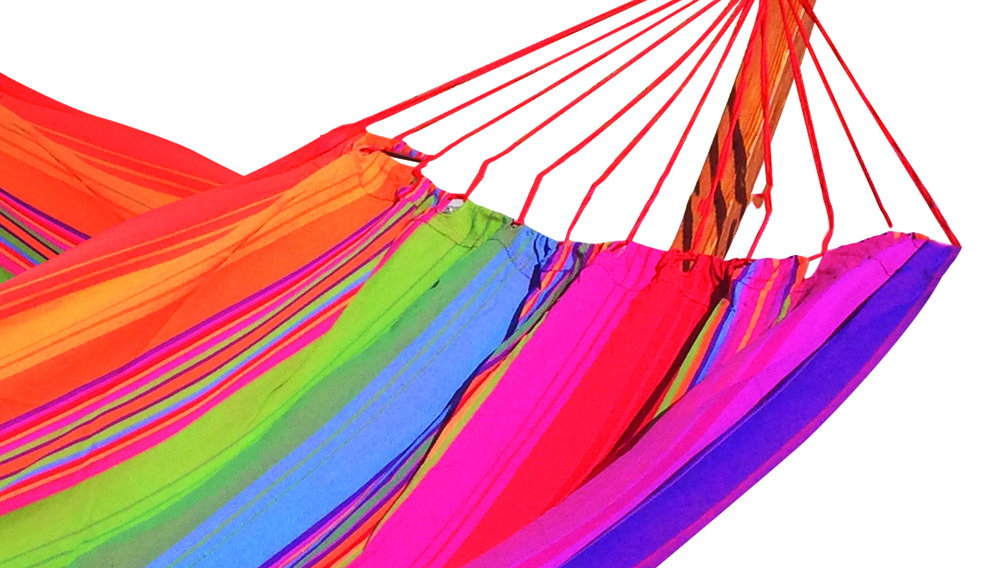 Toile hamac double raye fuchsia bleu 100% coton