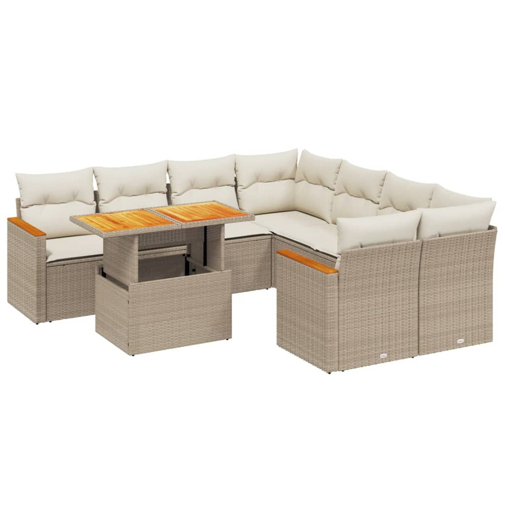 Salon de jardin avec coussins 9 pcs beige résine tressée