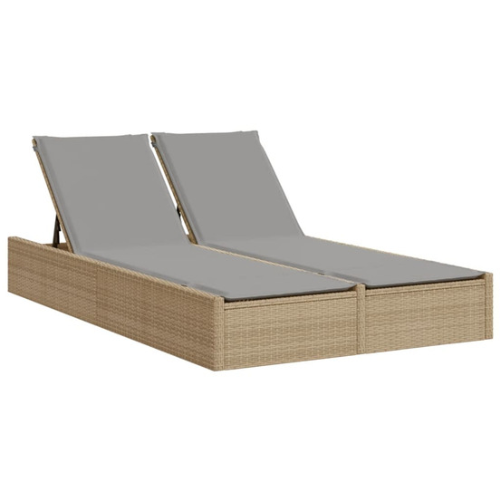 Chaise longue double avec coussins beige résine tressée bain de soleil