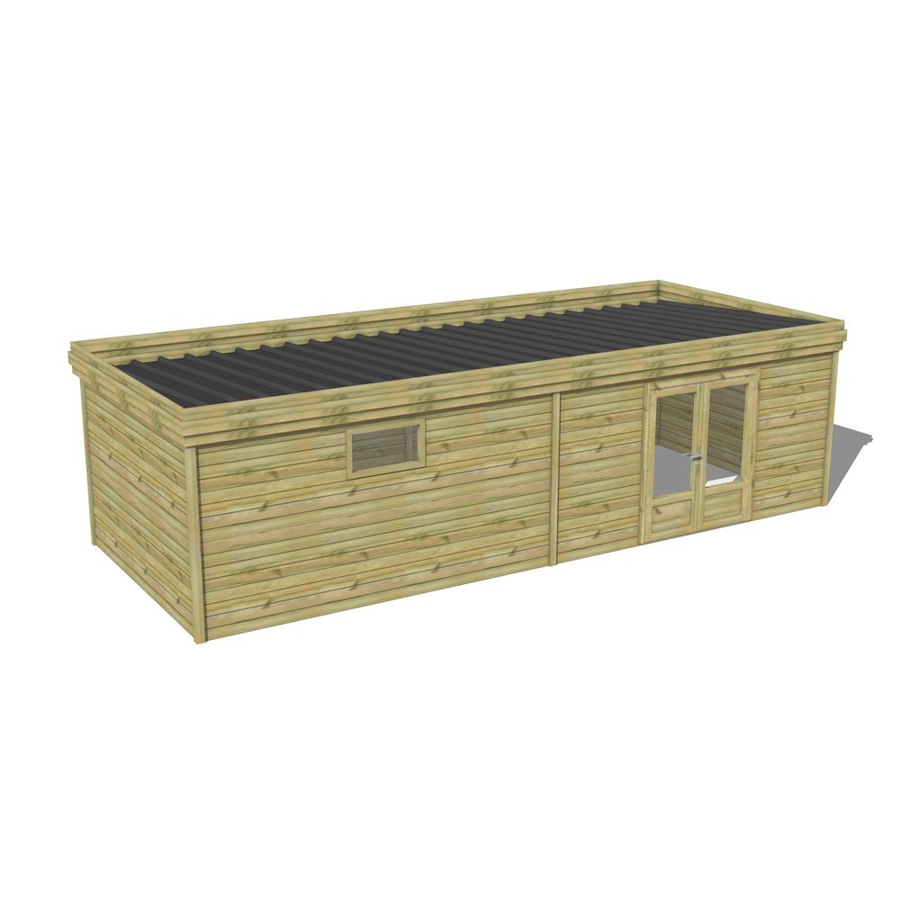 Abri de jardin bois pin traité autoclave 27mm - 8,595x3,44m / 30m2 - bac acier - abri français