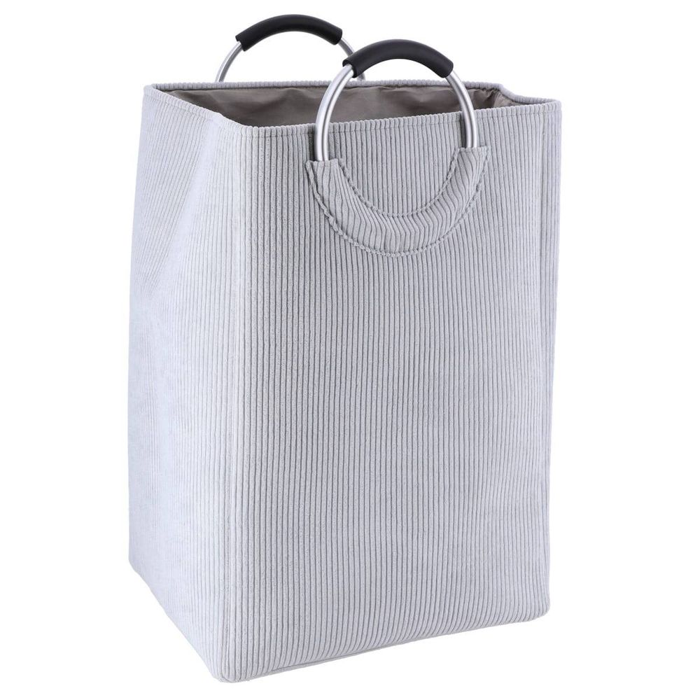 Panière à linge pliable en velours côtelé 55 l gris clair