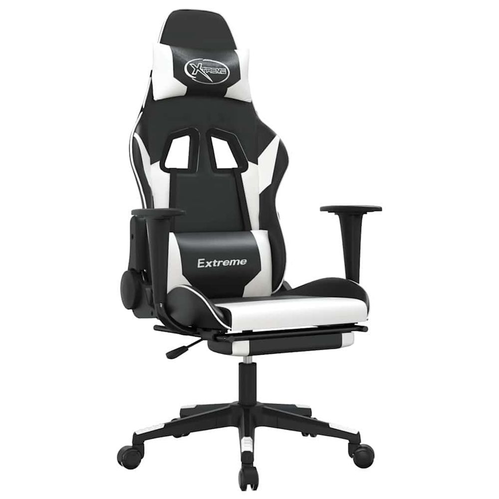 Chaise de jeu de massage et repose-pied noir blanc similicuir