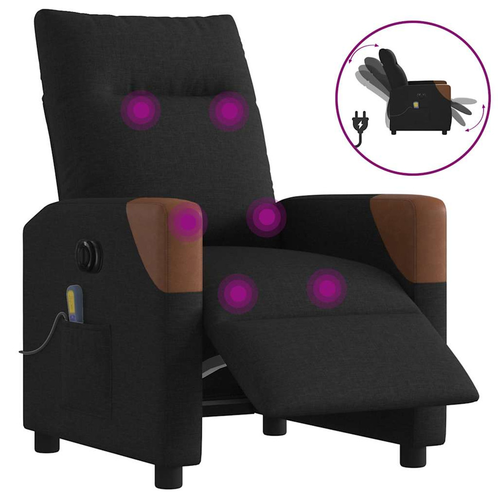Fauteuil de massage inclinable électrique noir tissu