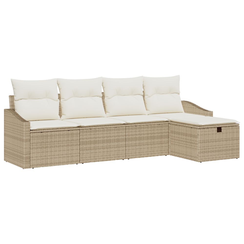 Ensemble de canapé de jardin 5 pièces avec coussins beige poly rotin