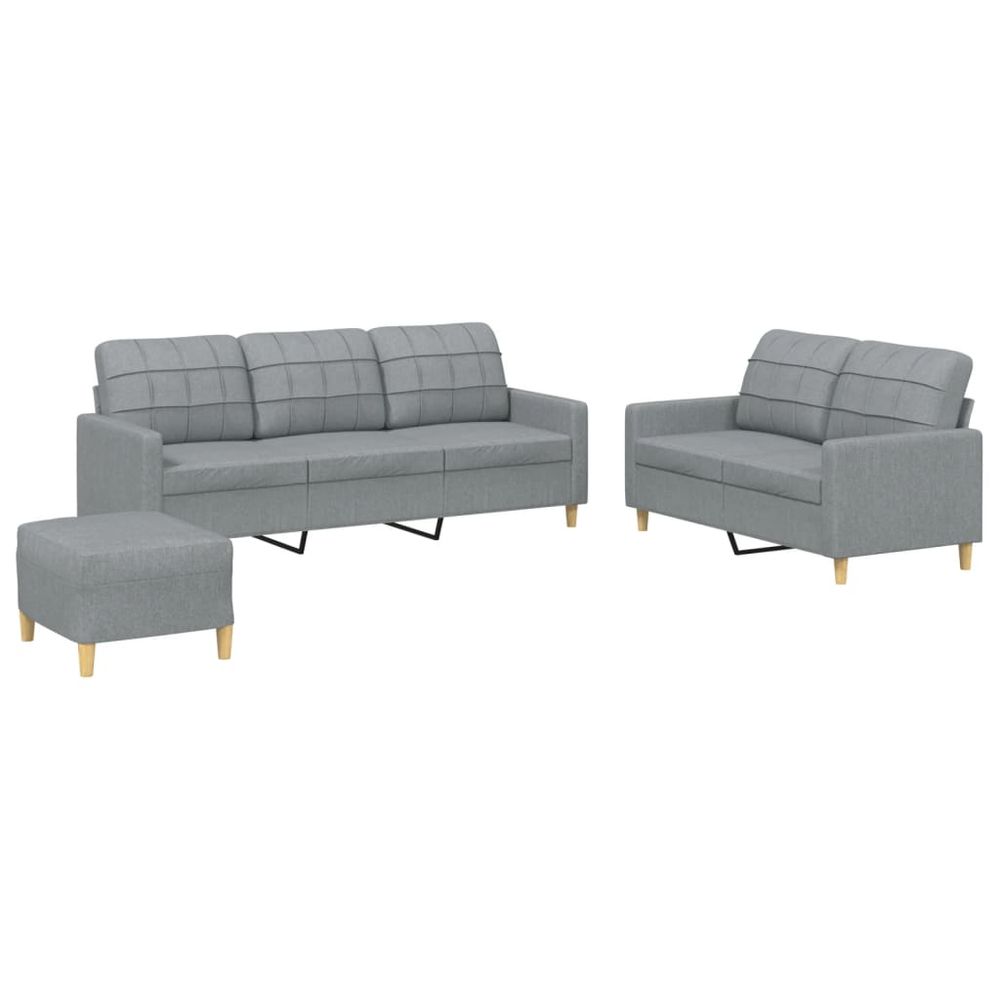 Ensemble de canapés 3 pcs avec coussins gris clair tissu