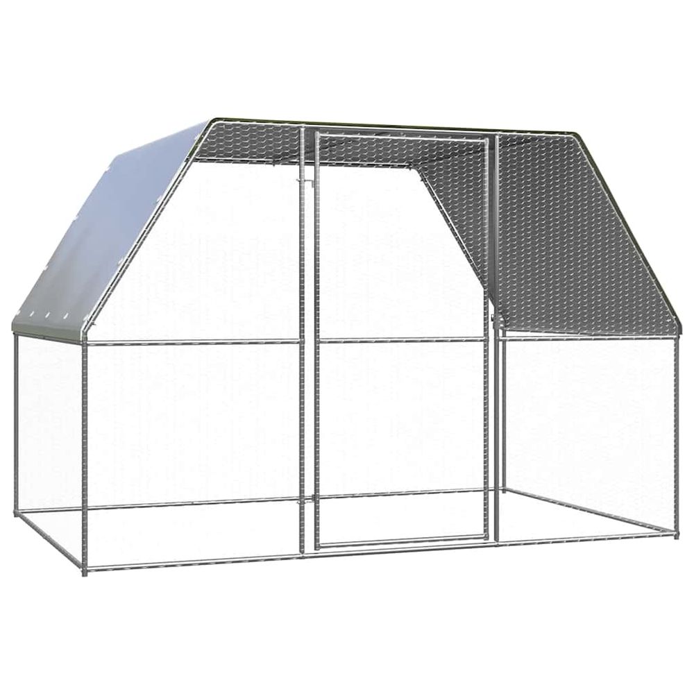 Poulailler enclos 3x2x2m acier galvanisé petits animaux jardin argenté