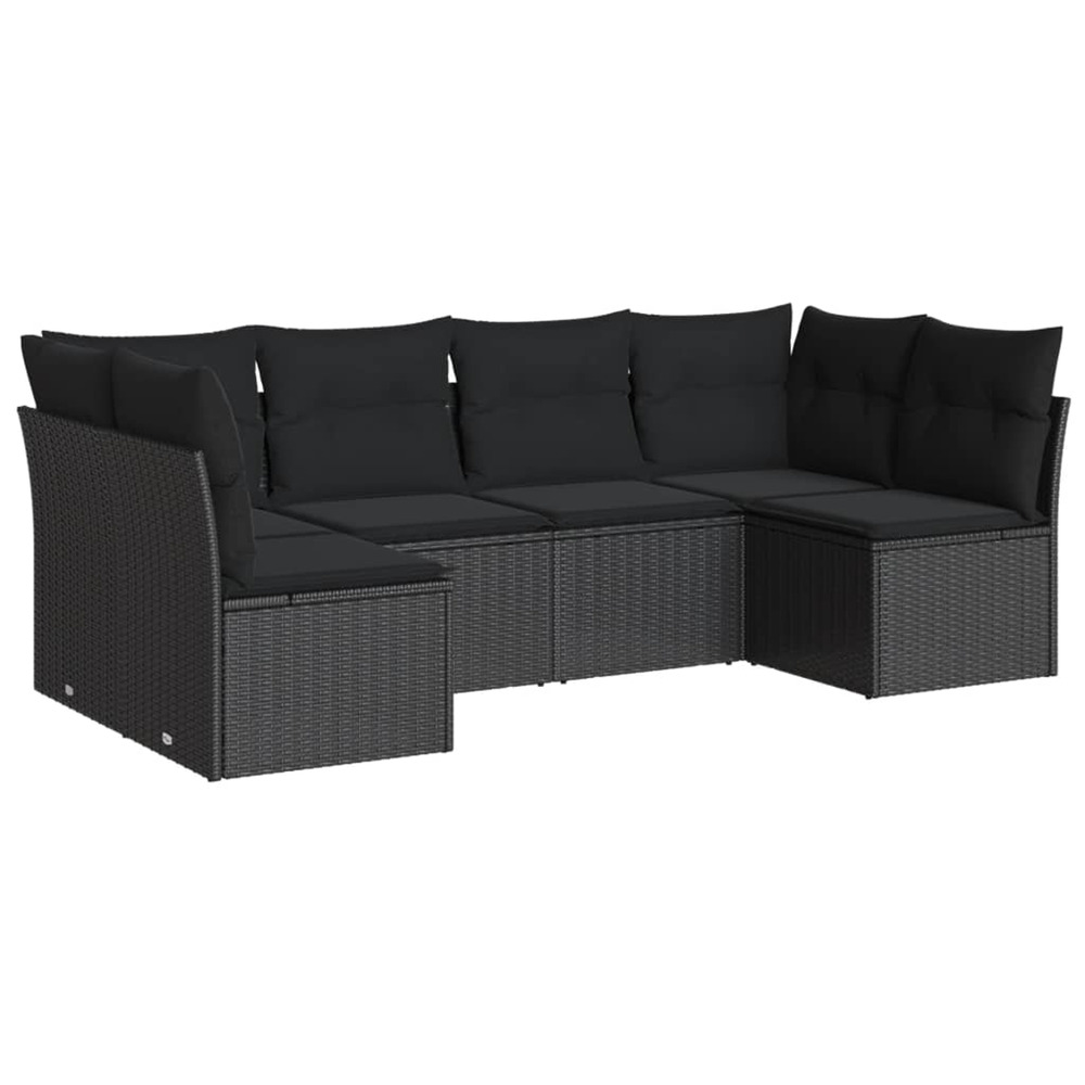 Salon de jardin 6 pcs avec coussins noir résine tressée
