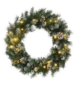 Couronne de noël avec lumières led vert 60 cm pvc