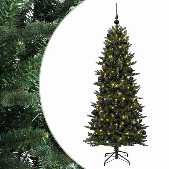 Sapin de noël artificiel avec boules 240 cm 300 led blanc chaud