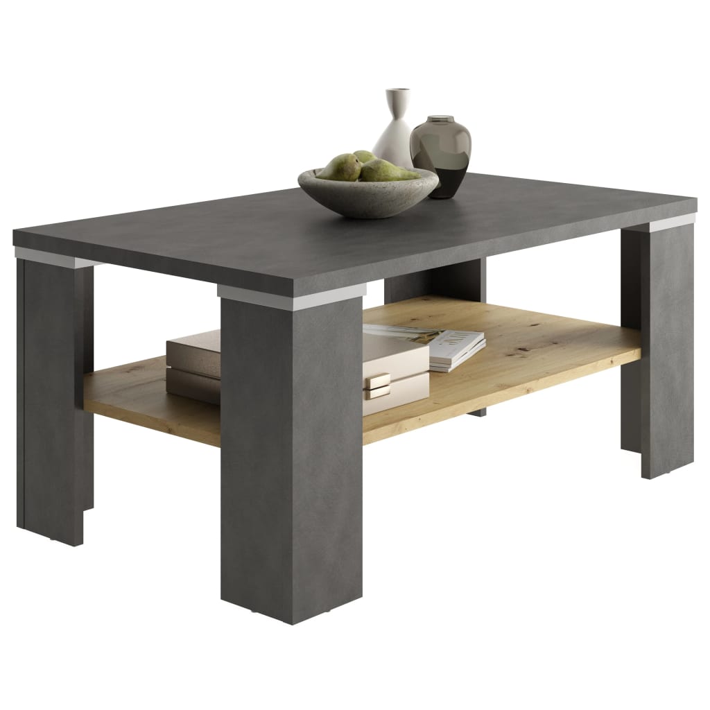 Table basse avec étagère gris matera et chêne artisanal