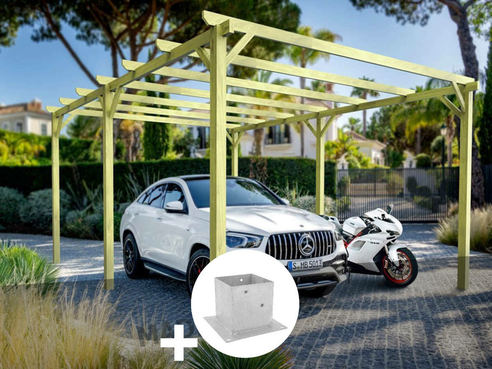Carport en bois nanterre 510 x 420 cm + 6 supports surélevés