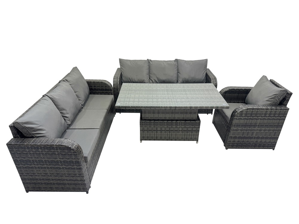 7 places salon de jardin table à manger réglable en hauteur canapé avec chaise inclinable gris foncé mixte