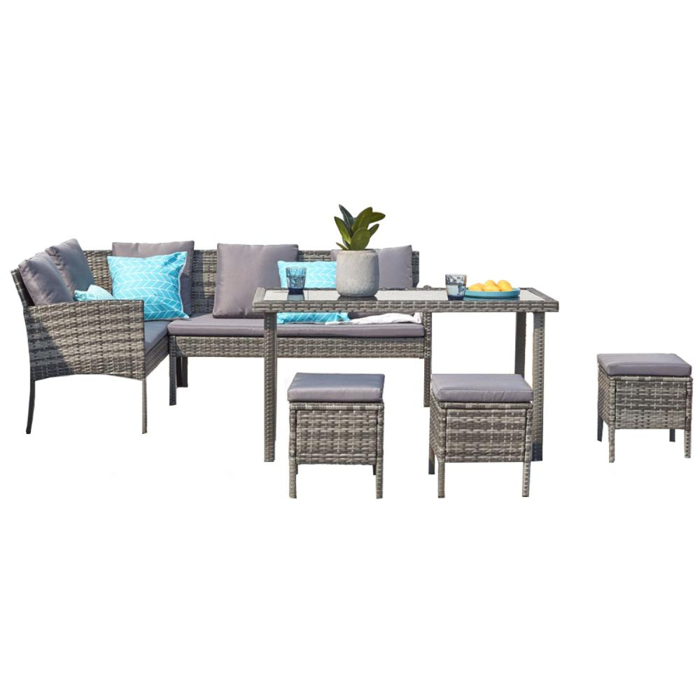 Salon de jardin 8 places en résine noir gris cordoba