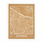 Carte en liège - woody map natural amsterdam / 90 x 60 cm / blanc / cadre blanc