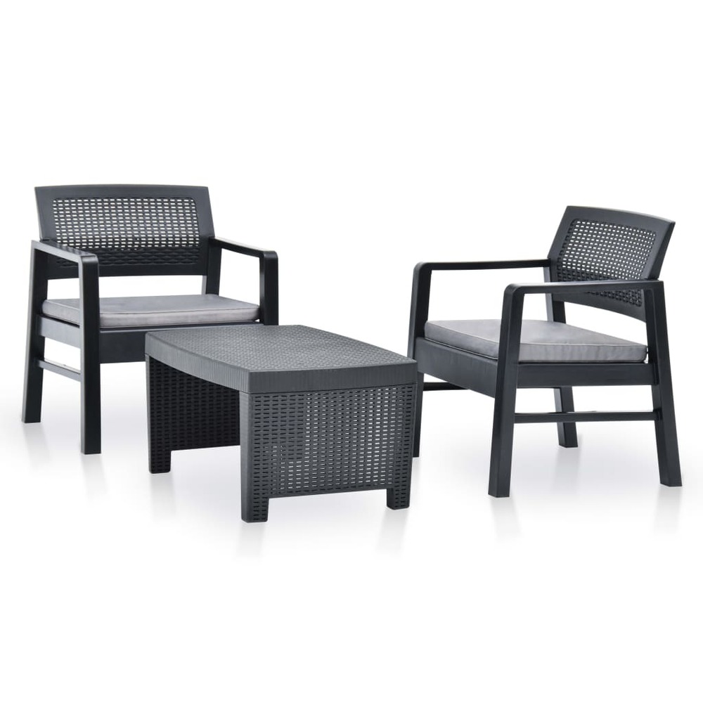 Salon de jardin 3 pcs plastique anthracite