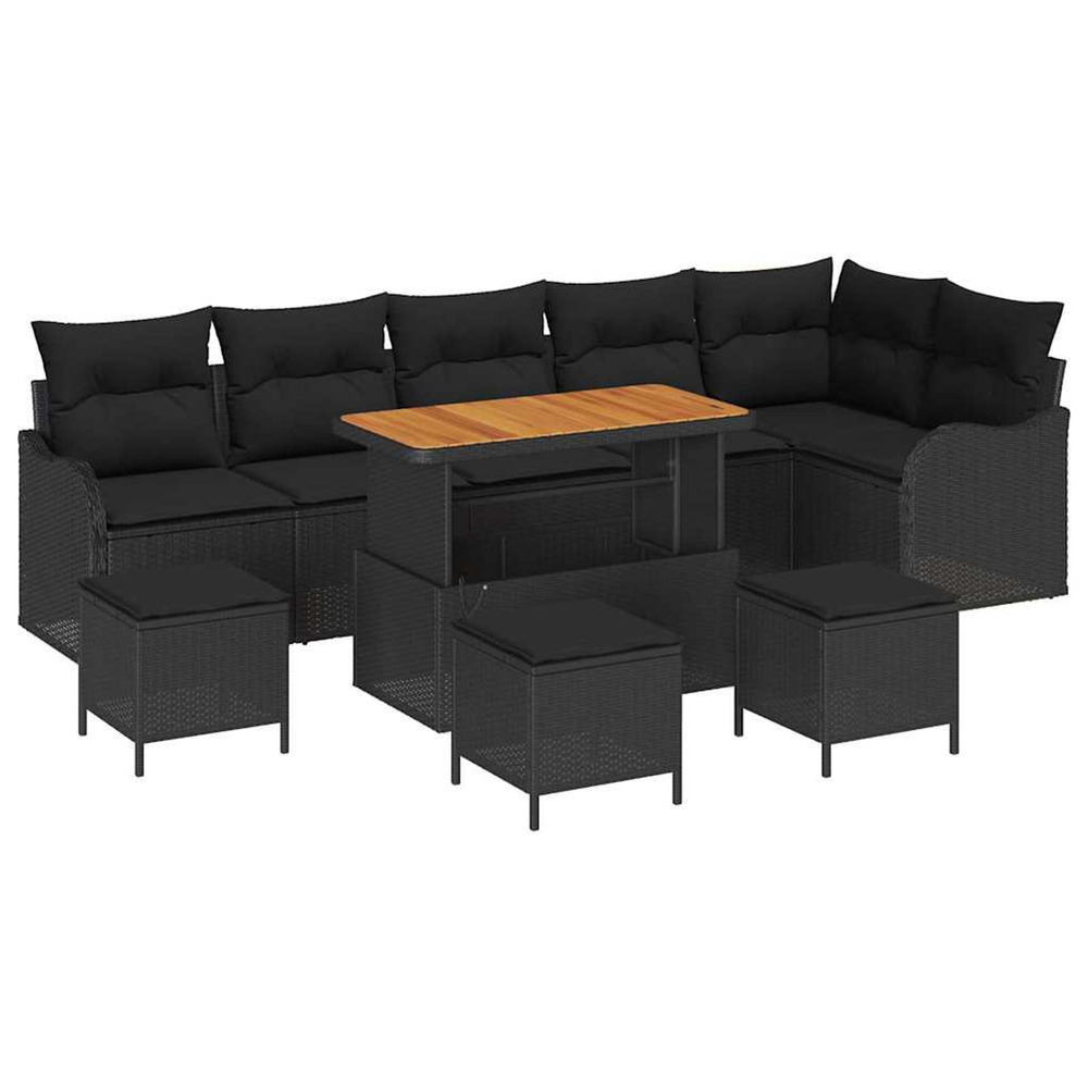 Ensemble de canapé de jardin avec coussin 10 pcs noir