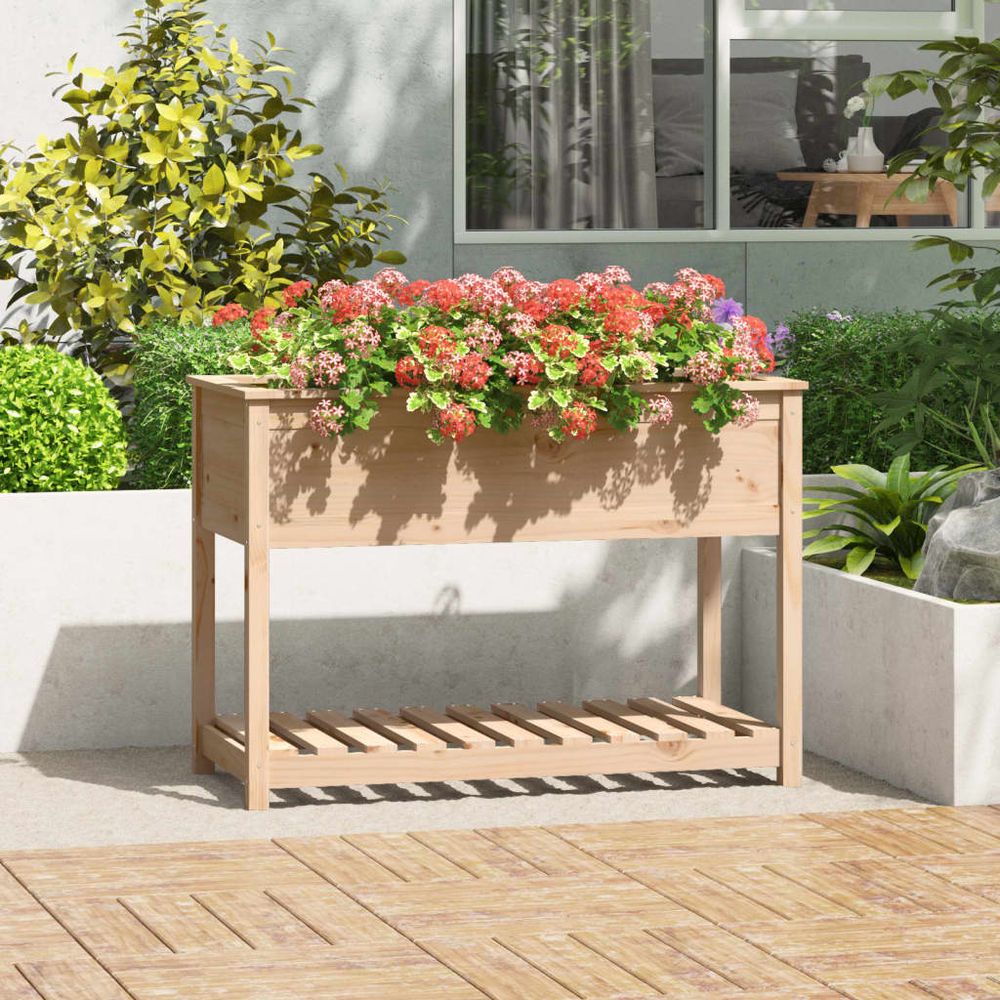 Très grand carré potager bois brut avec étagère pour jardin 111,5cm