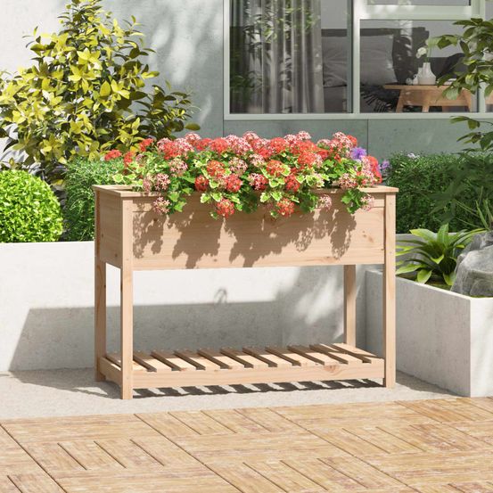 Très grand carré potager bois brut avec étagère pour jardin 111,5cm
