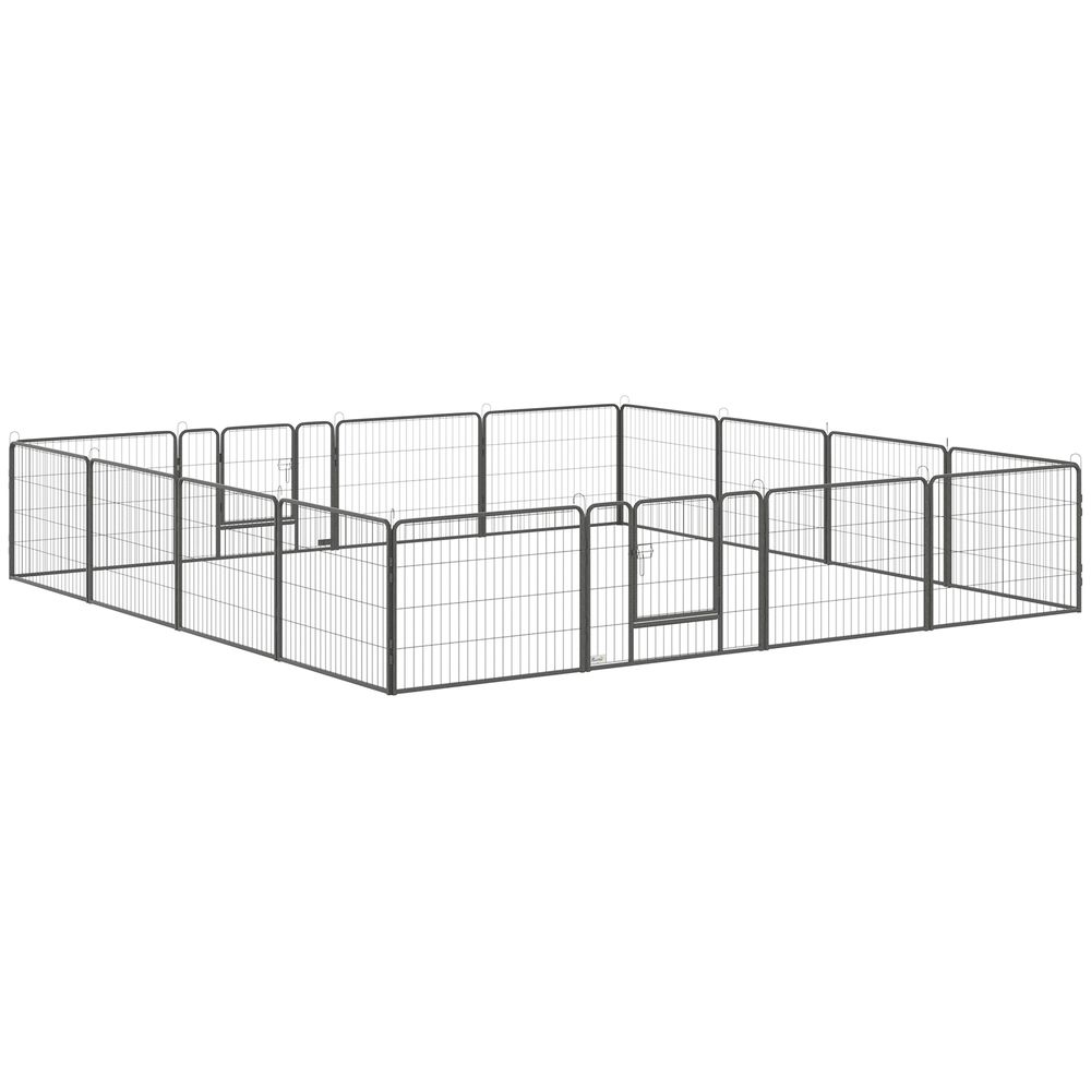 Parc pour chiots acier 16 panneaux 60 cm intérieur extérieur avec 2 portes