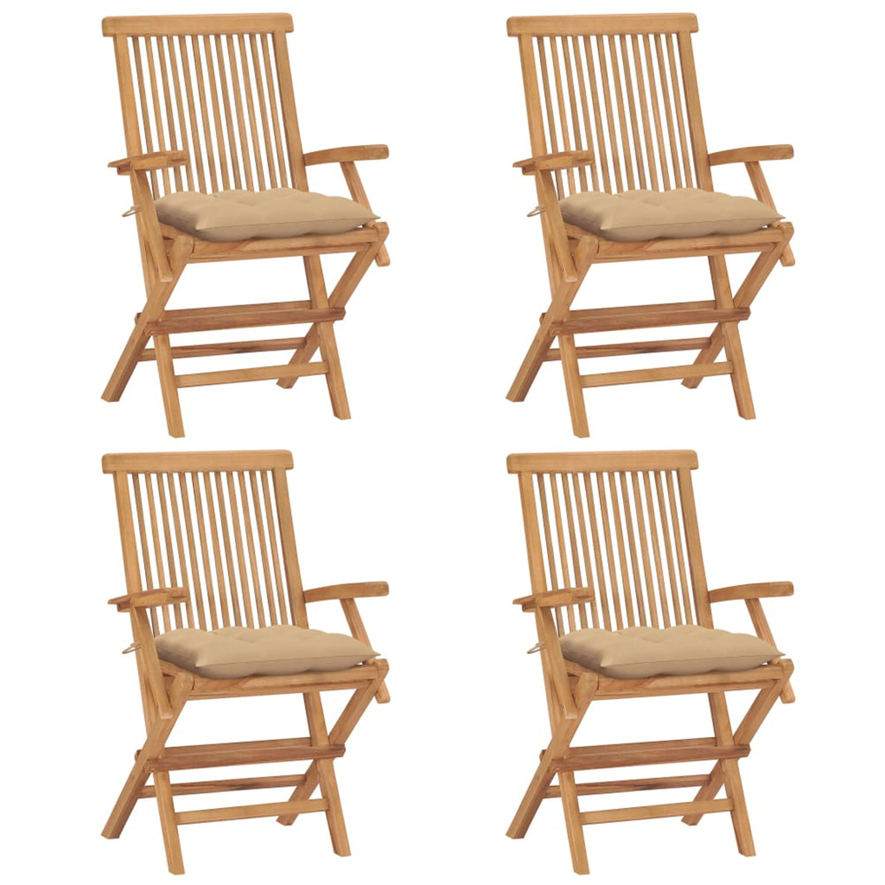Chaises de jardin et coussins beige lot de 4 bois teck massif
