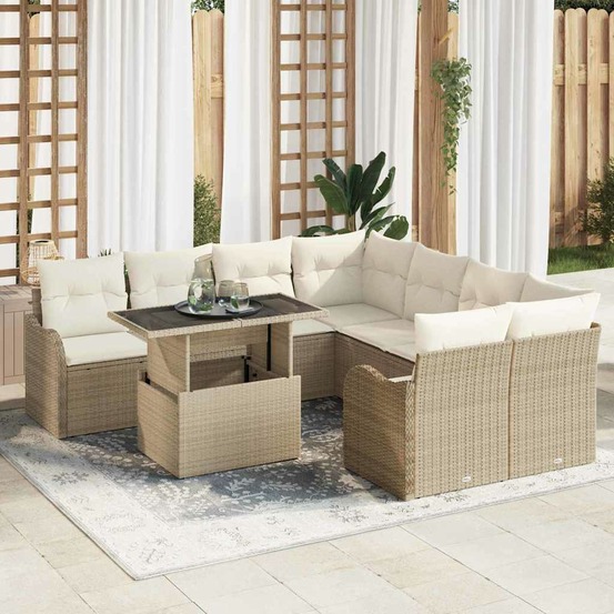 Ensemble de canapé de jardin 9 pcs beige poly rotin