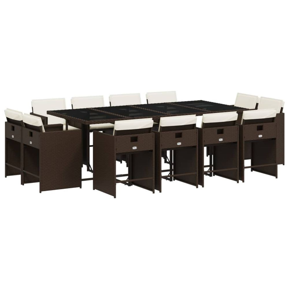 Ensemble à manger de jardin avec coussins 13 pcs marron rotin