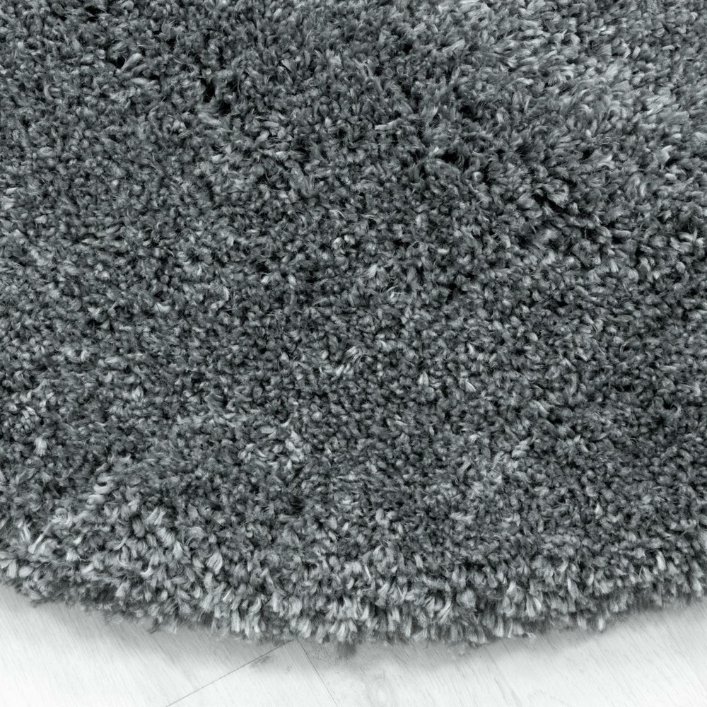 Tapis rond longs poils shaggy ø200cm tissé gris motif uni uni b